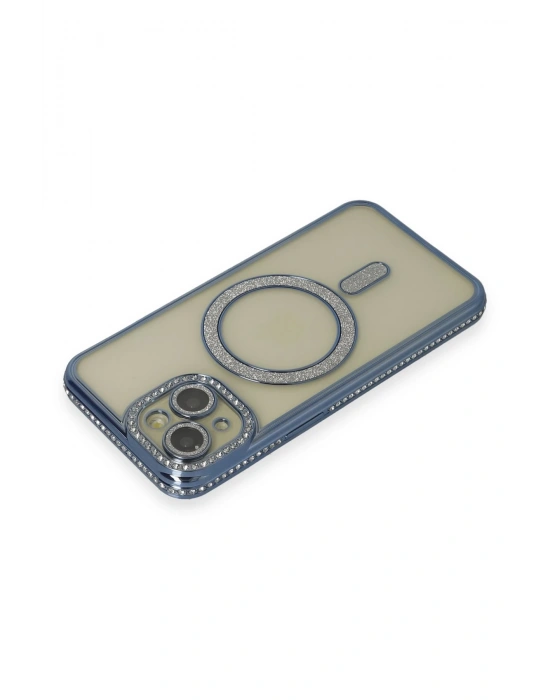 Newface iPhone 15 Kılıf Joke Simli Magneticsafe Kılıf - Lacivert