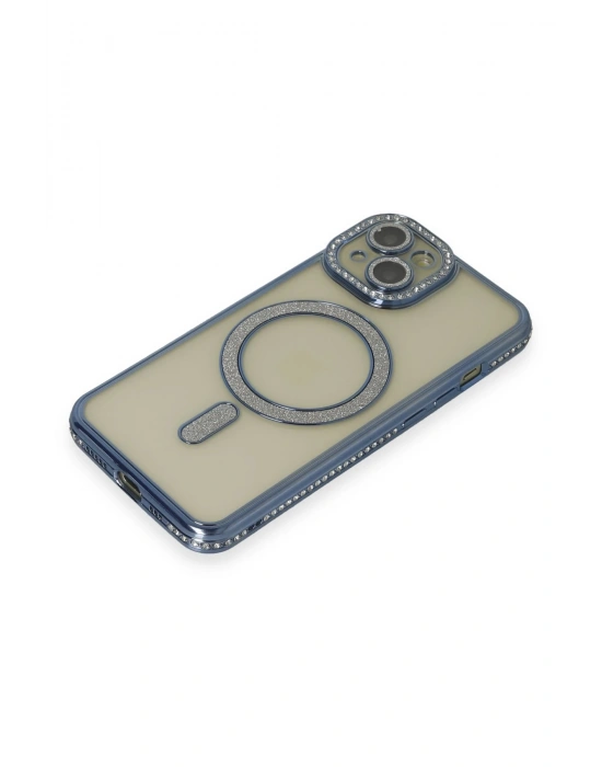 Newface iPhone 15 Kılıf Joke Simli Magneticsafe Kılıf - Lacivert