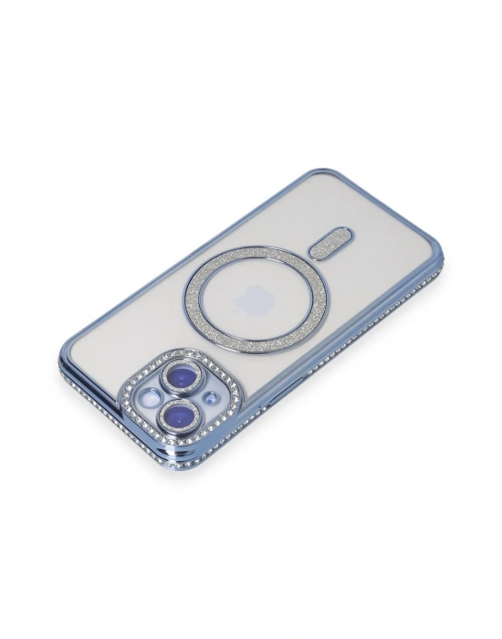 Newface iPhone 15 Kılıf Joke Simli Magneticsafe Kılıf - Mavi