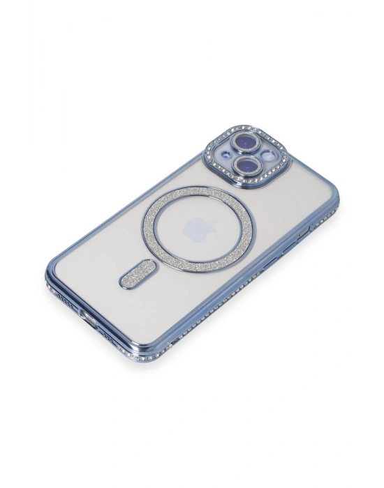 Newface iPhone 15 Kılıf Joke Simli Magneticsafe Kılıf - Mavi