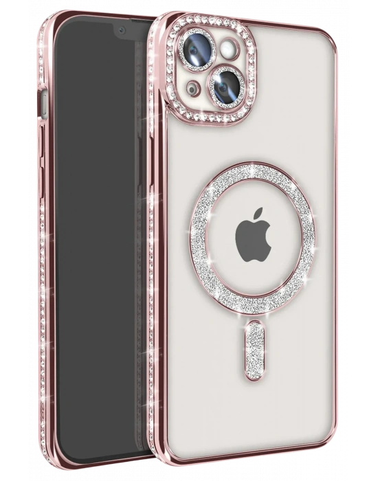 Newface iPhone 15 Kılıf Joke Simli Magneticsafe Kılıf - Pembe