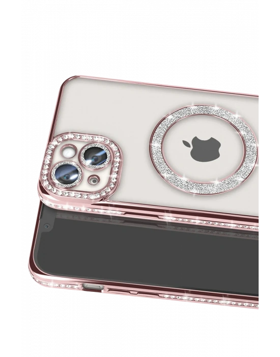 Newface iPhone 15 Kılıf Joke Simli Magneticsafe Kılıf - Pembe