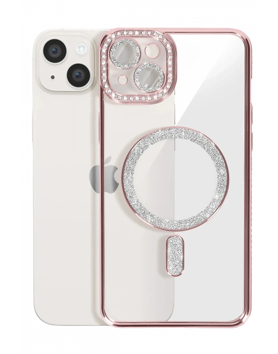 Newface iPhone 15 Kılıf Joke Simli Magneticsafe Kılıf - Pembe