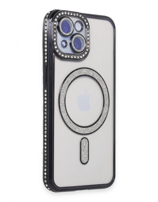 Newface iPhone 15 Kılıf Joke Simli Magneticsafe Kılıf - Siyah