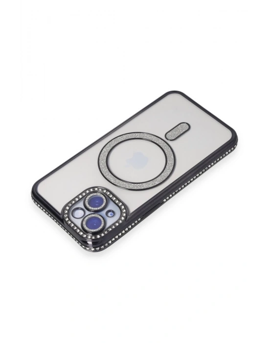 Newface iPhone 15 Kılıf Joke Simli Magneticsafe Kılıf - Siyah