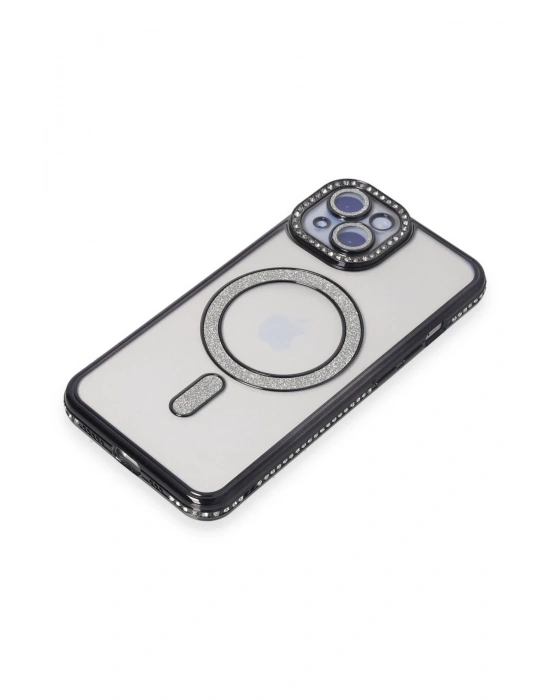 Newface iPhone 15 Kılıf Joke Simli Magneticsafe Kılıf - Siyah