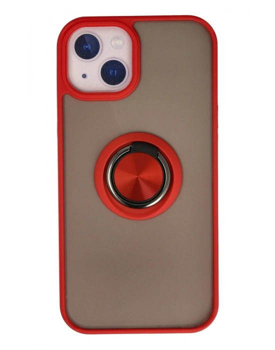 Newface iPhone 15 Kılıf Montreal Yüzüklü Silikon Kapak - Kırmızı