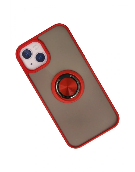Newface iPhone 15 Kılıf Montreal Yüzüklü Silikon Kapak - Kırmızı