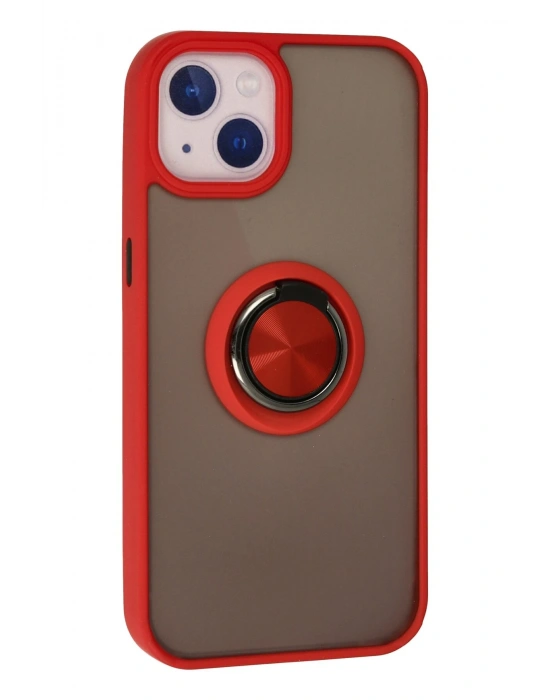 Newface iPhone 15 Kılıf Montreal Yüzüklü Silikon Kapak - Kırmızı