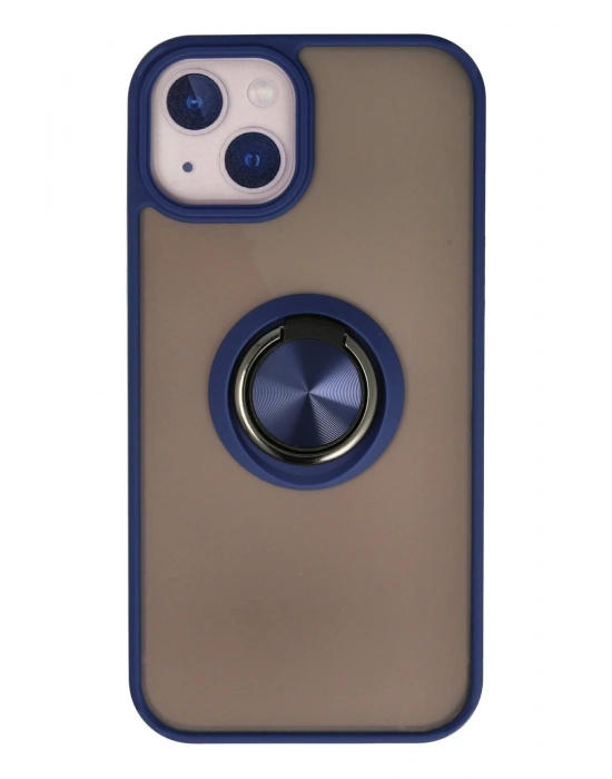 Newface iPhone 15 Kılıf Montreal Yüzüklü Silikon Kapak - Lacivert