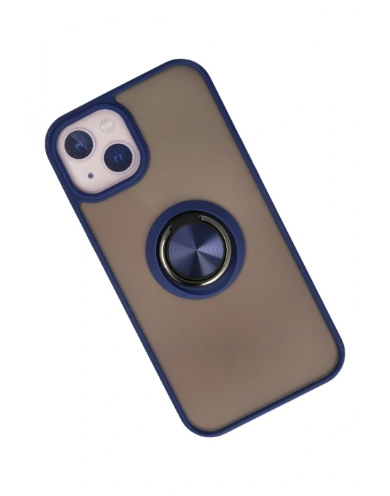 Newface iPhone 15 Kılıf Montreal Yüzüklü Silikon Kapak - Lacivert