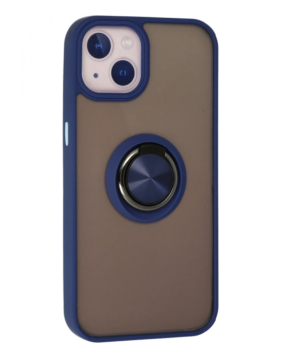 Newface iPhone 15 Kılıf Montreal Yüzüklü Silikon Kapak - Lacivert