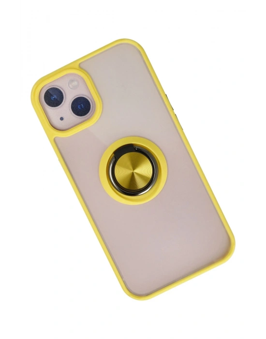 Newface iPhone 15 Kılıf Montreal Yüzüklü Silikon Kapak - Sarı