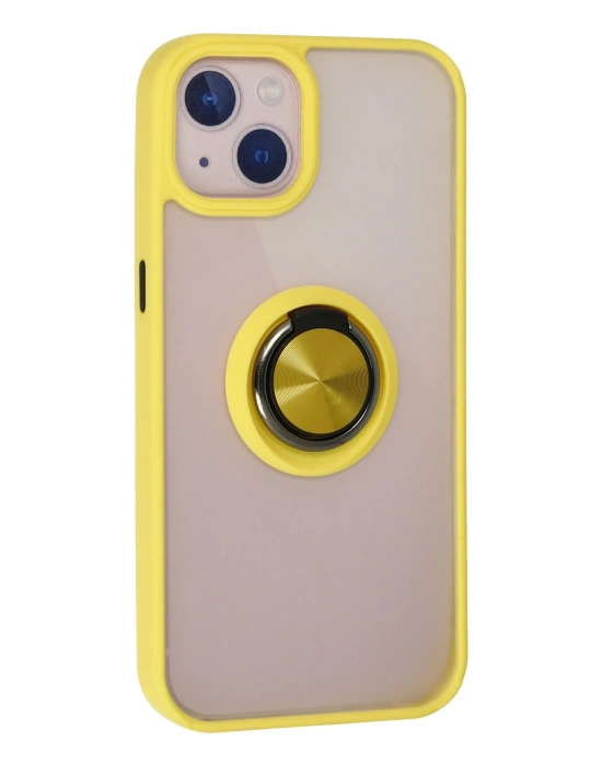 Newface iPhone 15 Kılıf Montreal Yüzüklü Silikon Kapak - Sarı