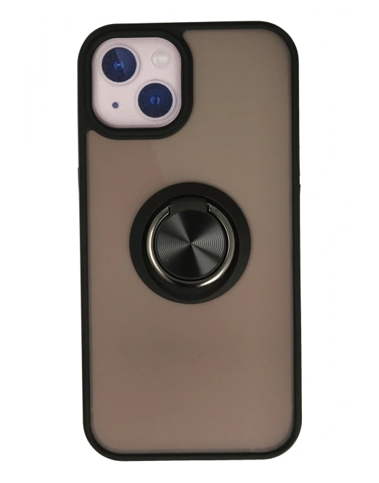 Newface iPhone 15 Kılıf Montreal Yüzüklü Silikon Kapak - Siyah