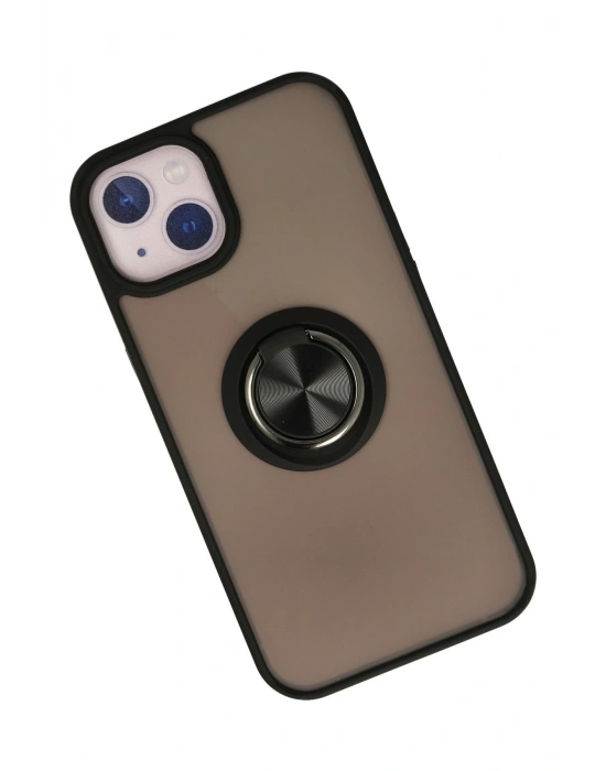 Newface iPhone 15 Kılıf Montreal Yüzüklü Silikon Kapak - Siyah