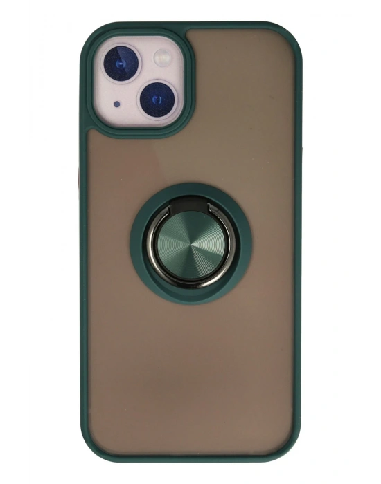 Newface iPhone 15 Kılıf Montreal Yüzüklü Silikon Kapak - Yeşil