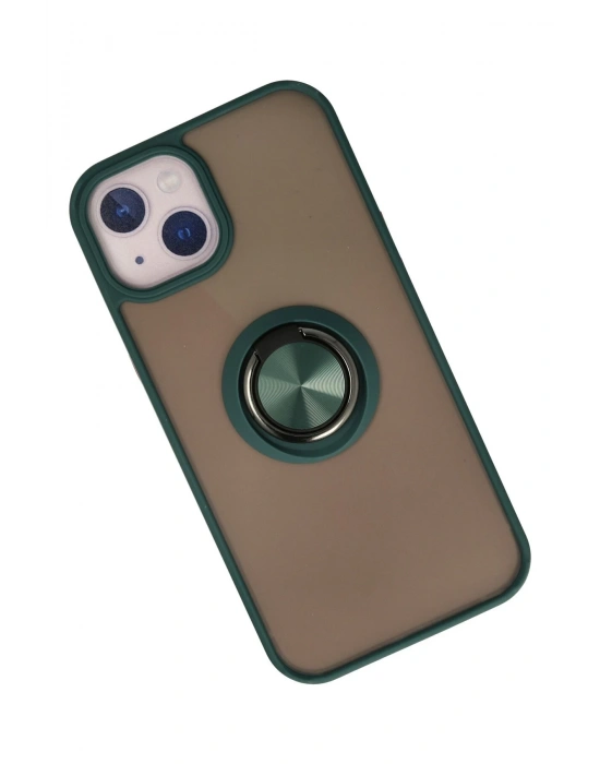 Newface iPhone 15 Kılıf Montreal Yüzüklü Silikon Kapak - Yeşil