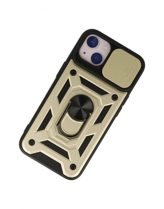 Newface iPhone 15 Kılıf Pars Lens Yüzüklü Silikon - Gold