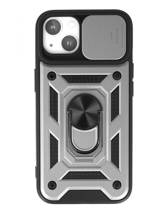 Newface iPhone 15 Kılıf Pars Lens Yüzüklü Silikon - Gümüş