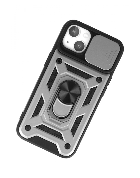 Newface iPhone 15 Kılıf Pars Lens Yüzüklü Silikon - Gümüş