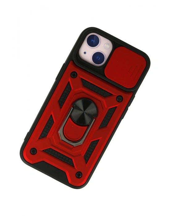 Newface iPhone 15 Kılıf Pars Lens Yüzüklü Silikon - Kırmızı