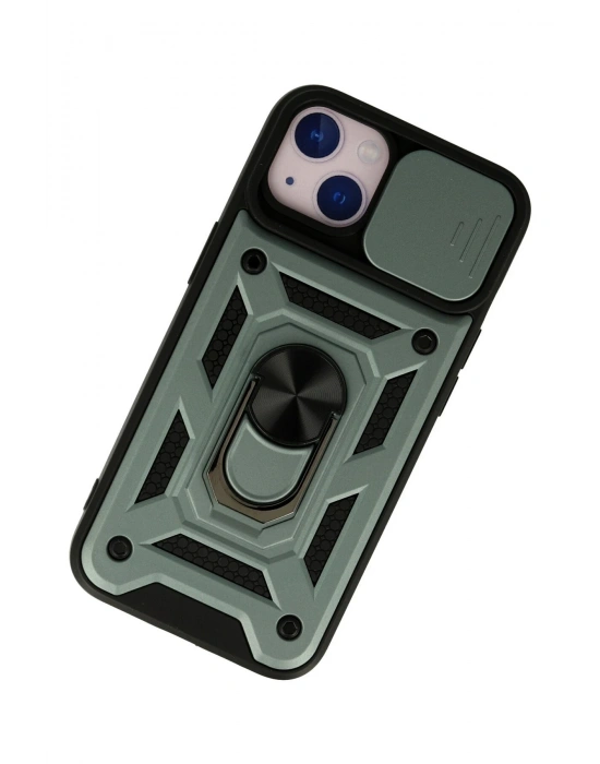 Newface iPhone 15 Kılıf Pars Lens Yüzüklü Silikon - Yeşil