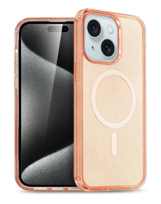 Newface iPhone 15 Kılıf Star Magsafe Kapak - Turuncu