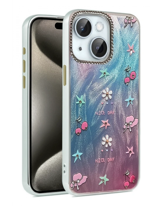 Newface iPhone 15 Plus Kılıf Blade Aynalı Desenli Kapak - Desen 4