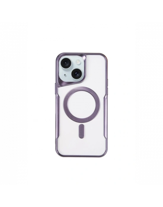 Newface iPhone 15 Plus Kılıf Boyi Magsafe Silikon Kapak - Derin Mor