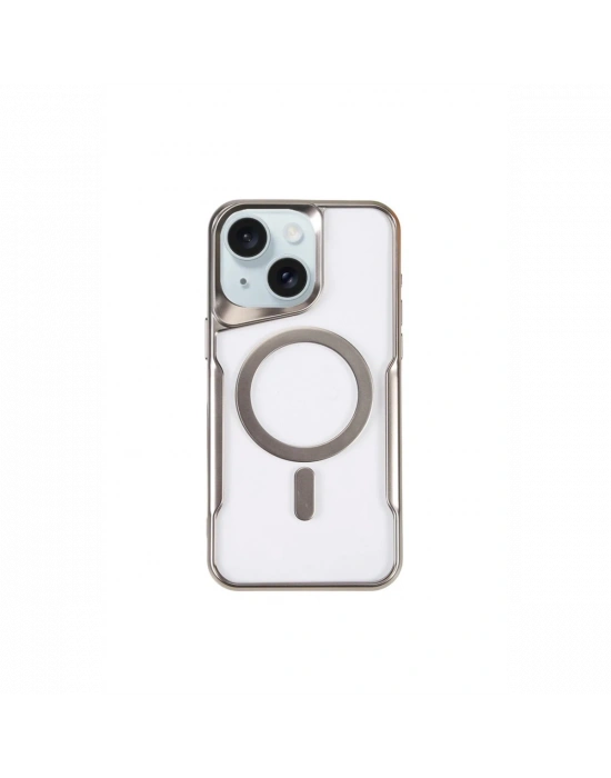 Newface iPhone 15 Plus Kılıf Boyi Magsafe Silikon Kapak - Gümüş
