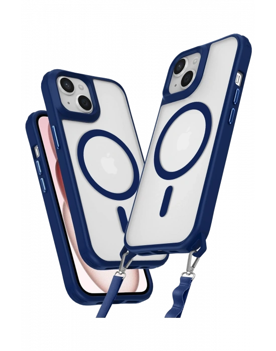 Newface iPhone 15 Plus Kılıf Enka Magsafe Silikon Kılıf - Lacivert