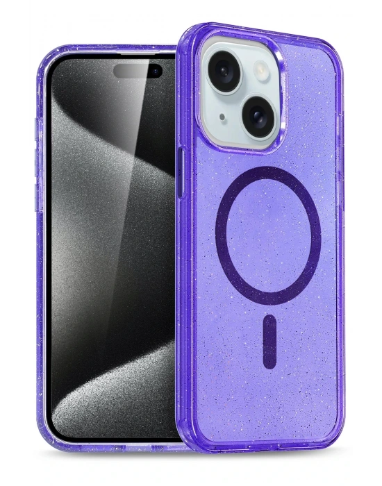 Newface iPhone 15 Plus Kılıf Star Magsafe Kapak - Mor