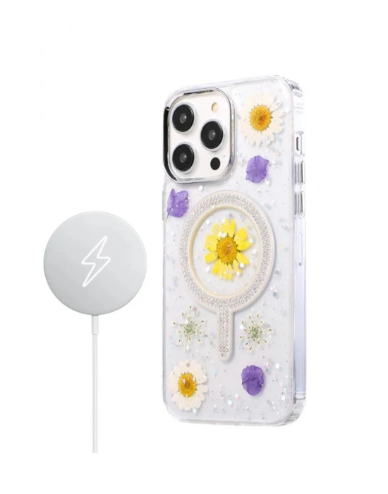 Newface iPhone 15 Pro Flower Magsafe Kapak - Pembe