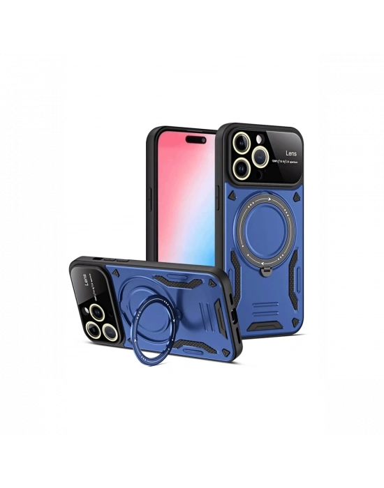 Newface iPhone 15 Pro Joy Lens Standlı Kapak - Lacivert