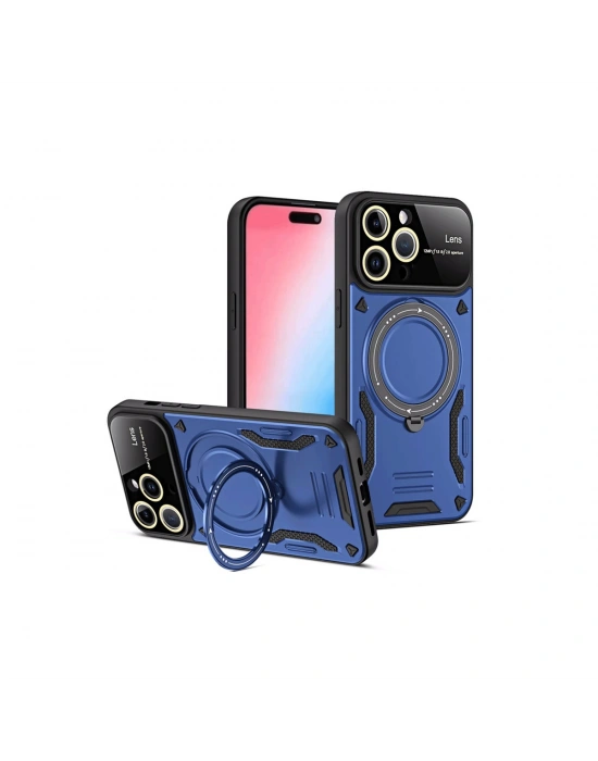 Newface iPhone 15 Pro Joy Lens Standlı Kapak - Lacivert