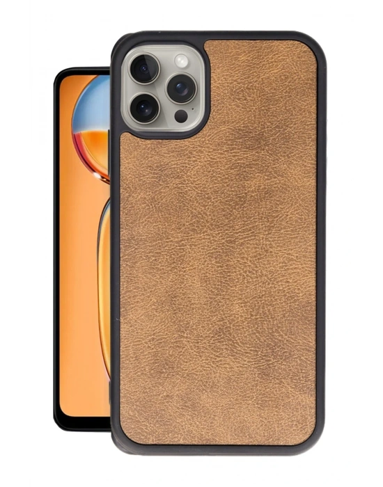 Newface iPhone 15 Pro Kılıf Aras Deri Kapak - Taba