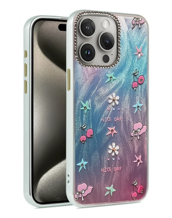 Newface iPhone 15 Pro Kılıf Blade Aynalı Desenli Kapak - Desen 4