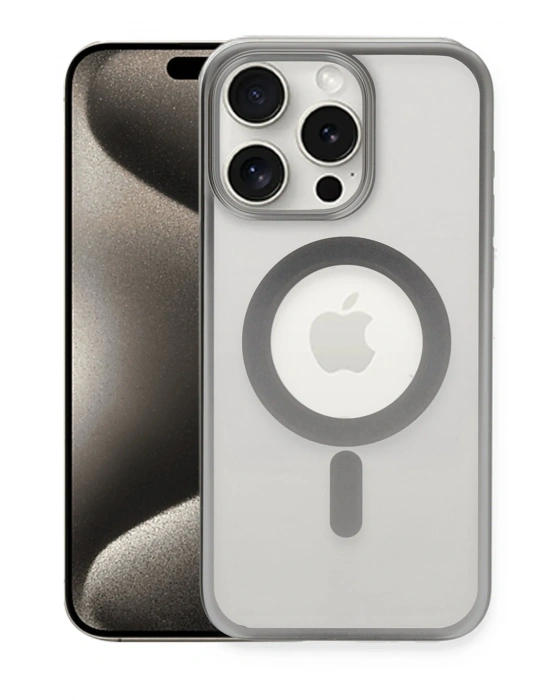 Newface iPhone 15 Pro Kılıf Erozi Magsafe Kapak - Gümüş