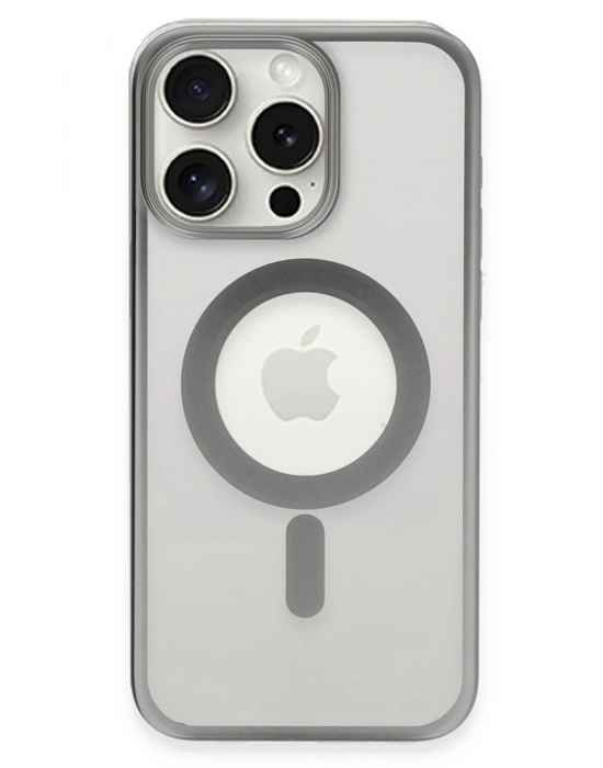 Newface iPhone 15 Pro Kılıf Erozi Magsafe Kapak - Gümüş