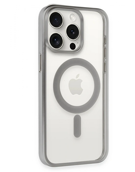 Newface iPhone 15 Pro Kılıf Erozi Magsafe Kapak - Gümüş