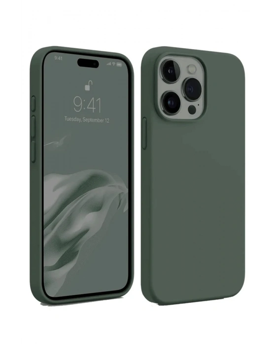 Newface iPhone 15 Pro Kılıf First Silikon - Koyu Yeşil