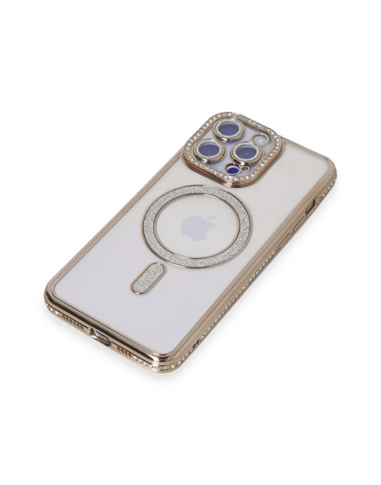 Newface iPhone 15 Pro Kılıf Joke Simli Magneticsafe Kılıf - Gold