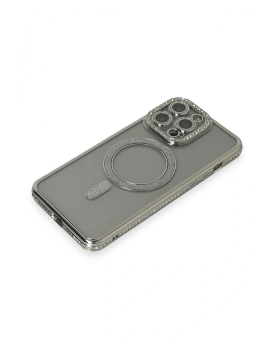 Newface iPhone 15 Pro Kılıf Joke Simli Magneticsafe Kılıf - Gri