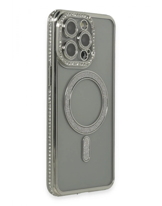 Newface iPhone 15 Pro Kılıf Joke Simli Magneticsafe Kılıf - Gri