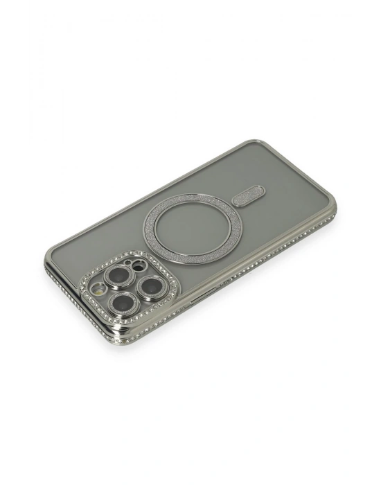 Newface iPhone 15 Pro Kılıf Joke Simli Magneticsafe Kılıf - Gri