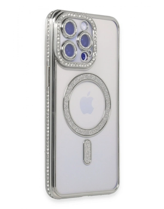 Newface iPhone 15 Pro Kılıf Joke Simli Magneticsafe Kılıf - Gümüş