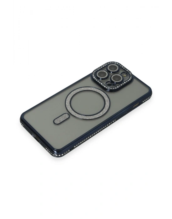 Newface iPhone 15 Pro Kılıf Joke Simli Magneticsafe Kılıf - Lacivert