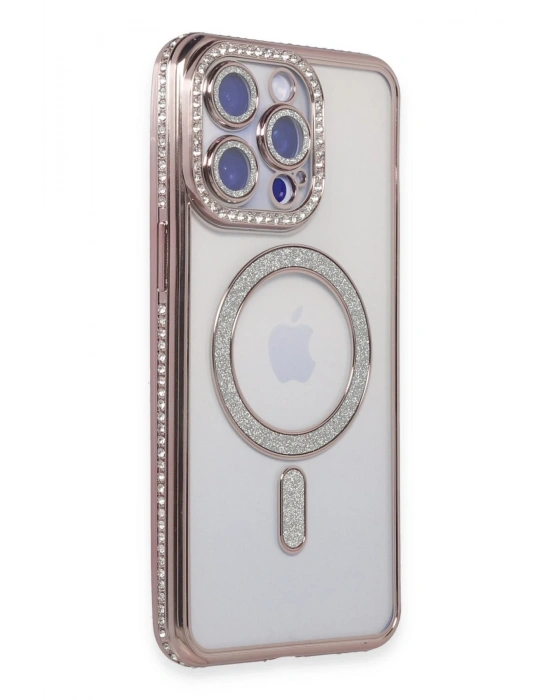 Newface iPhone 15 Pro Kılıf Joke Simli Magneticsafe Kılıf - Pembe