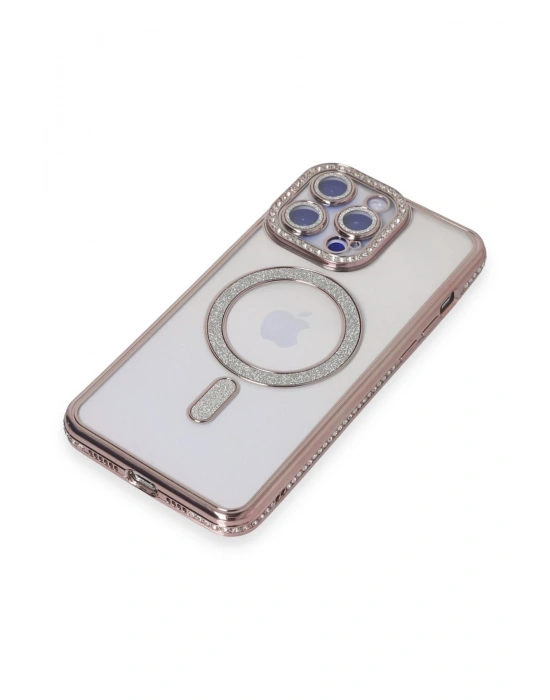 Newface iPhone 15 Pro Kılıf Joke Simli Magneticsafe Kılıf - Pembe